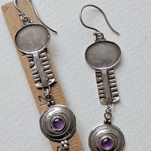 earrings sterling silver 3" amethyst Israel 1994